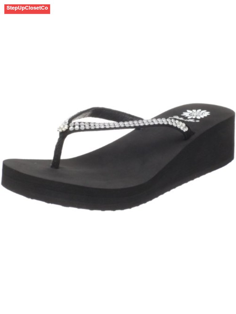 Wedge Flip Flop With Memory Foam And Rhinestones